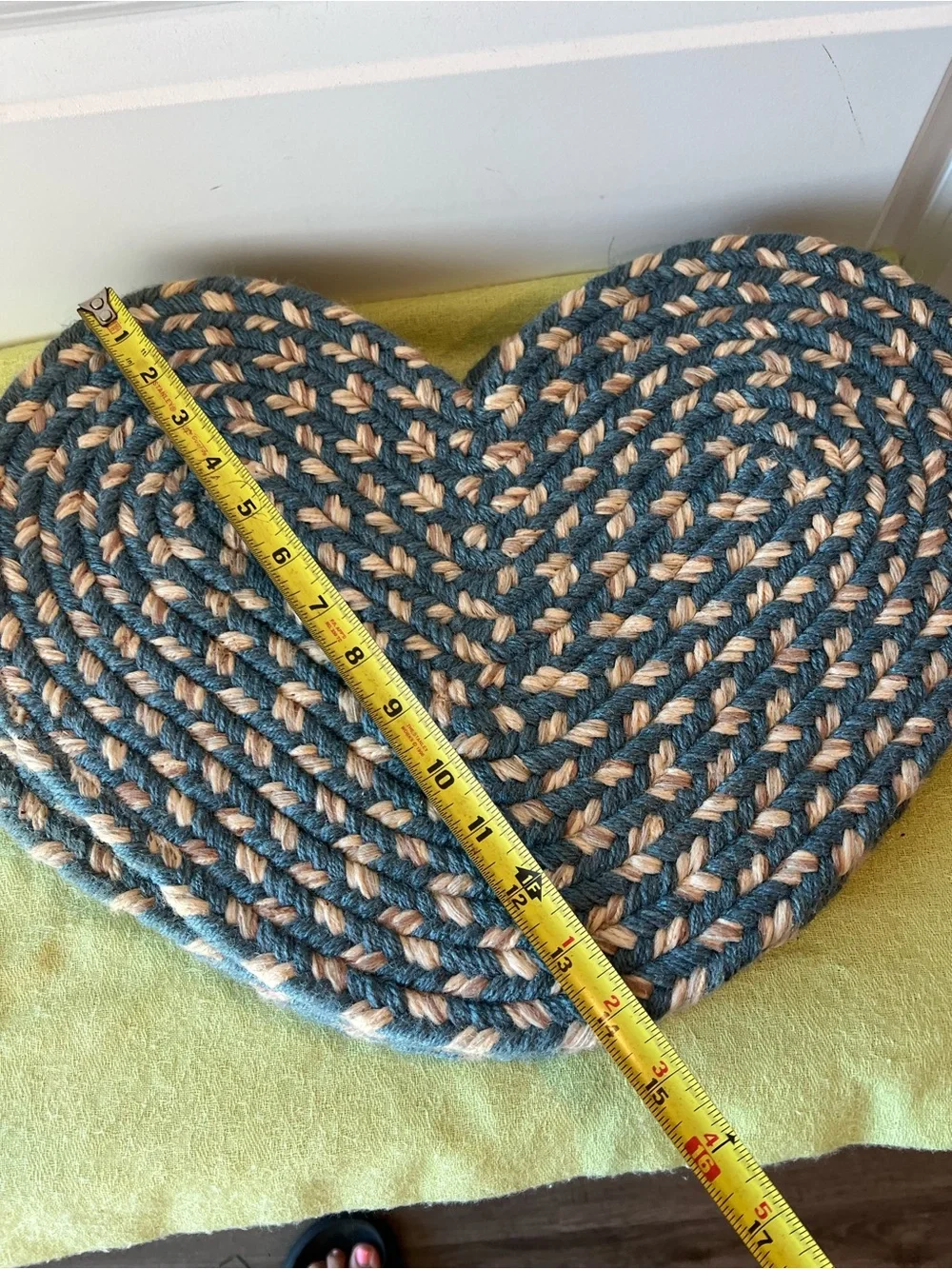 Handwoven Teal and Natural Heart-Shaped Braided Placemat. Set of 5